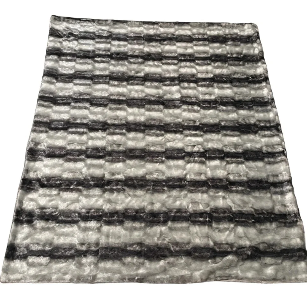 West Elm Ombre Throw Blanket Black Taupe Grey Faux Fur Chinchilla 47